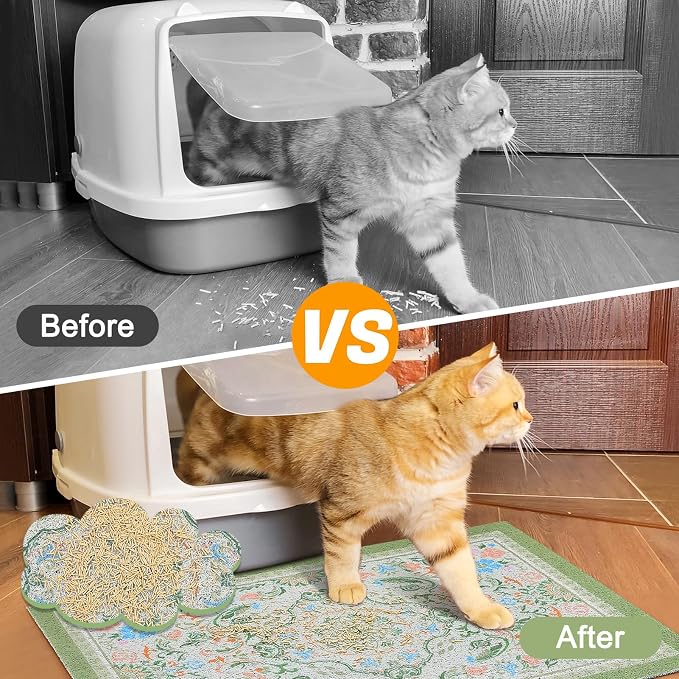 Glittme Cat Litter Mat, 47"x35" Non-Slip Washable Trapping Mat for Cats | Litter Trapping Mat With Thick PVC Coil To Catch Scatter, Soft On Paws And Waterproof Bottom To Protect Floors