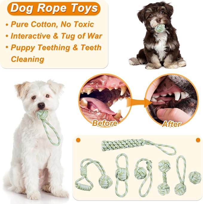 LECHONG 24 Pack Puppy Chew Toys, Dog Teething Toys with Storage Bin, Dog Rope Toys and Squeaky Toys for Boredom, Interactive Dog Toys for Small & Medium Breeds