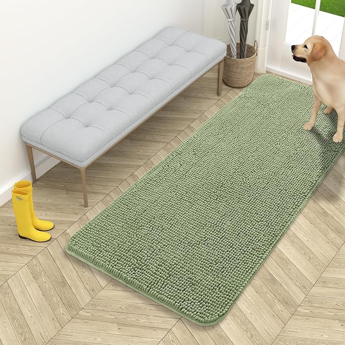OLANLY Dog Door Mat for Muddy Paws 54x24, Super Absorbent Chenille Mud Mat | Sage Green, Absorbs Moisture and Dirt, Non-Slip Machine Washable Doormat, Quick-Drying Indoor Entryway Floor Carpet for Dogs