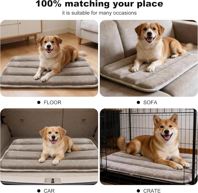 pobopobo Dog Crate Pad, Ultra Soft & Anti-Slip Kennel Mat, Secure Fit for Metal Crates & Dog Cages, Washable Cozy Bed for Small Medium Large Dogs (Light Brown, M(28"*16"*1.5"))
