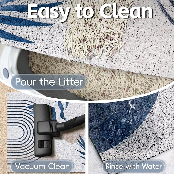 Cat Litter Mat Litter Trapping Mat, 33"x24" Waterproof Urine Proof Litter Box Mat Catcher Mat Non-Slip Washable for Kitty Kitten, Blue