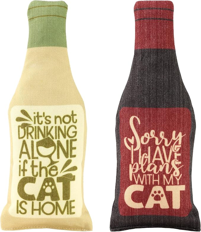 Wine Bottle Catnip Toys for Cats and Kittens Plush Wine Bottle - Funny Cat Toy Moscato and CATbernet - Cat Nip Toy for Wine Drinking Cat Moms and Dads