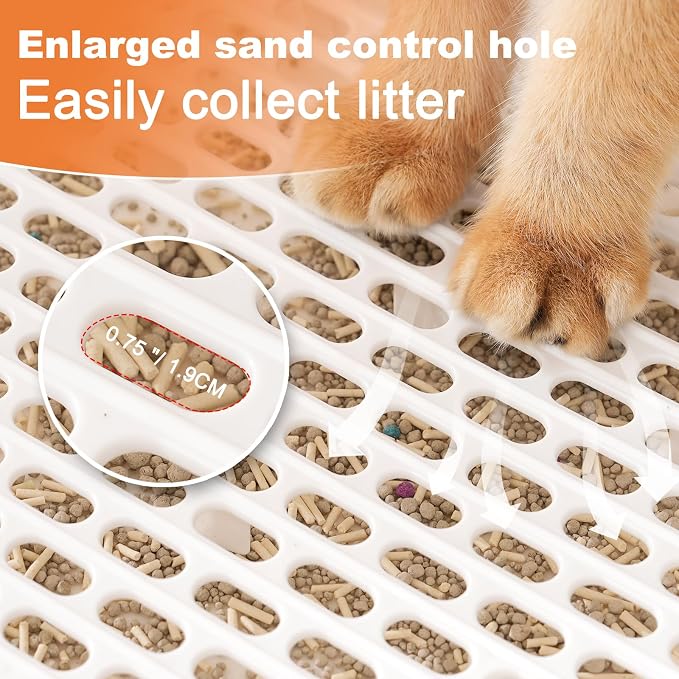 Uross Cat Litter Box Step, Extra Large Litter Box Ramp/Stairs with Detachable Splash-Proof Side Baffles, Anti-Tracking Litter Catcher, Easy to Clean, Non-Slip Step for Small & Elderly Cats (White)