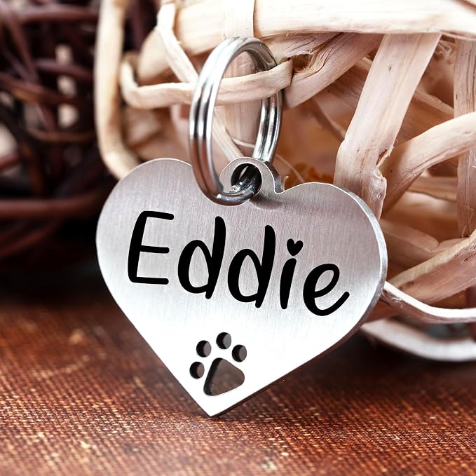 Ultra Joys Dog Tags Personalized for Pets - Hollow Paw Custom Pet ID Tag - Engraved Dog Tag for Small, Large Dogs - Small Heart in Silver