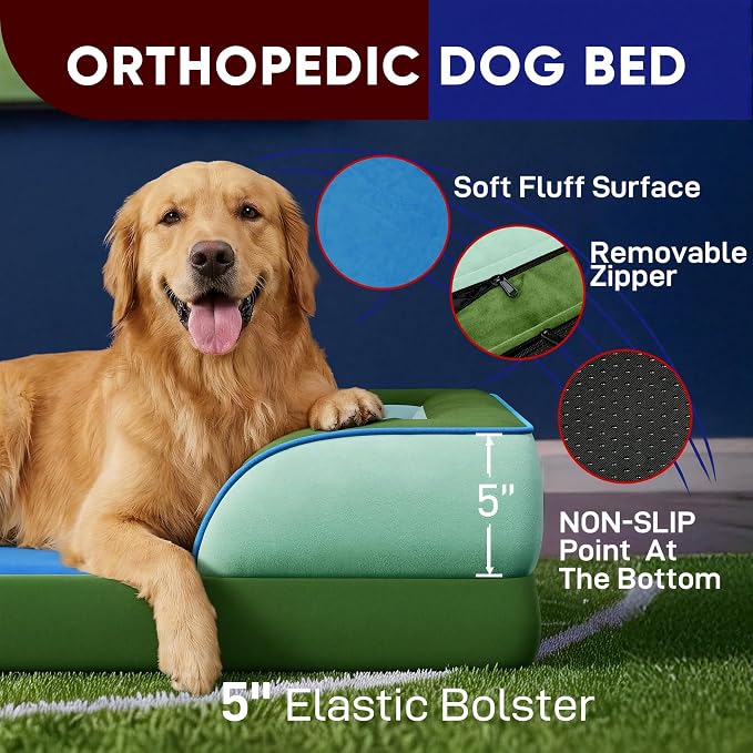 Comfort Expression Orthopedic Dog Beds for Large Sized Dog with Bolster | Waterproof Dog Couch Bed with Washable Cover & Non-Slip Bottom, Supportive Egg Crate Foam Large Pet Bed, 36x27 Inch