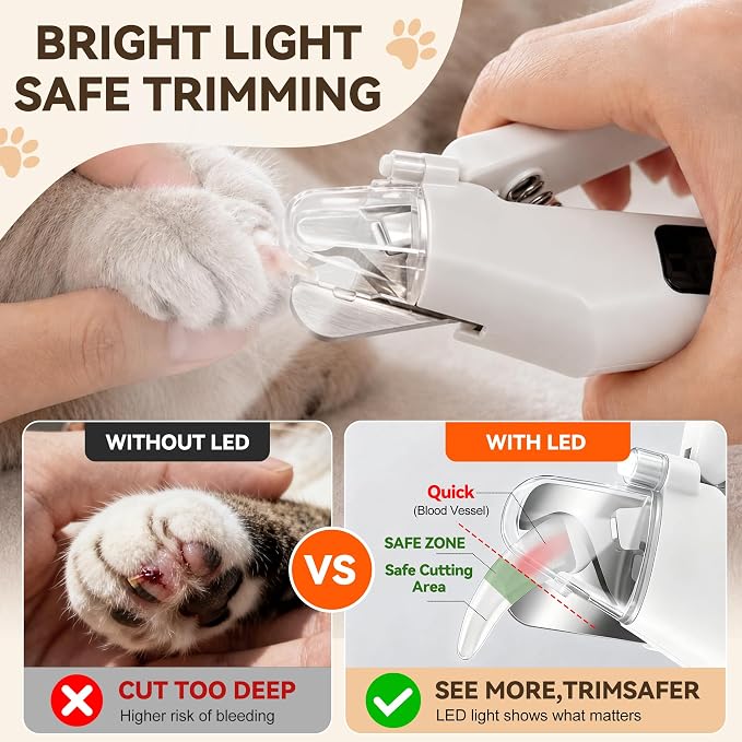 2 in 1 Dog & Cat Nail Clipper Grinder with LED Light | Built-in LED light, safety nail guard, electric grinder, low noise, 3-speed grinding, for Cats Small Medium Dogs