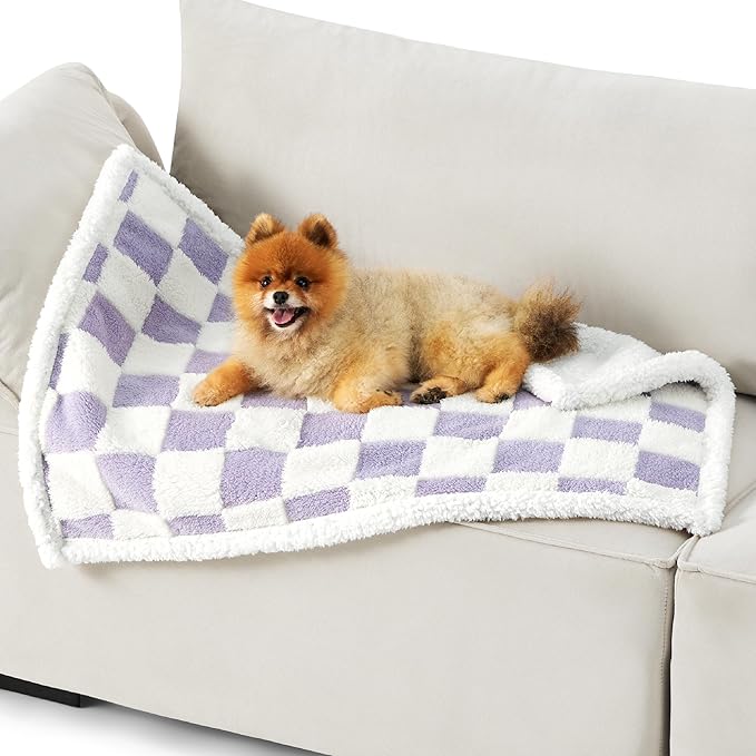 LE SURE Waterproof Puppy Blanket for Small Dogs - Washable Double Sided Dog Blankets with Warm Jacquard Shag and Soft Sherpa Fleece, Pet Cat Blanket for Couch Protection, 3D Textured Cloud, Purple