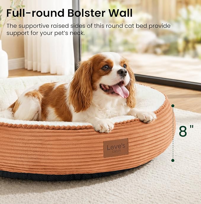 Love's cabin Round Donut Cat and Dog Cushion Bed, 30in Pet Bed for Medium or Large Dogs, Anti-Slip & Water-Resistant Bottom, Soft Durable Fabric Pet Beds, Washable Calming Cat Bed, Orange