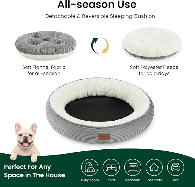 Love's cabin Round Donut Cat and Dog Cushion Bed, 30in Pet Bed for Medium or Large Dogs, Anti-Slip & Water-Resistant Bottom, Soft Durable Fabric Pet Beds, Washable Calming Cat Bed, Light Grey