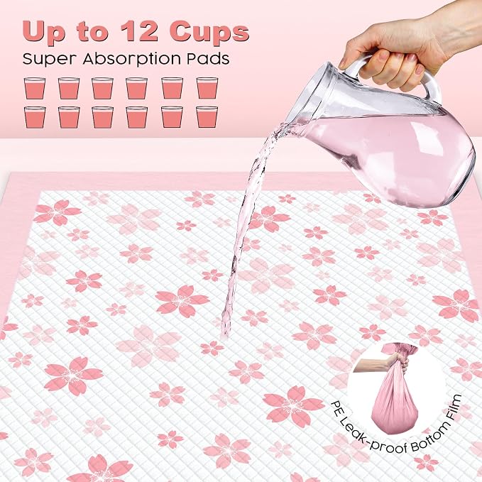 MIZOK 36x36 Puppy Pads Pink, Dog Pee Pads Leak-Proof with Quick-Dry Surface, Dog Pads Extra Large with Cherry Blossom Prints, Pee Pads for Dogs Super Absorbent (30 Count)