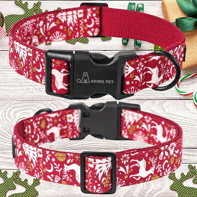 ARING PET Christmas Dog Collar, Cute Red Reindeer Cotton Lightweight Xmas Pet Collars for Puppy Small Medium Large Boy Girl Dogs-L