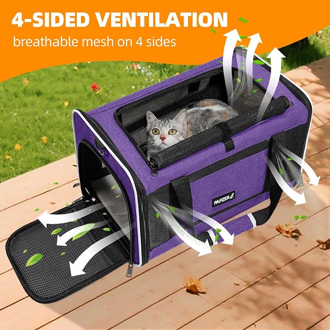 Cat Carrier Soft-Sided Travel Bag for Medium to Large Cats Over 15lbs, Small Dog Carrier Crate Top Entry Breathable Mesh Puppy 12 Pounds, Pet Rabbit Carrying Cage Kennel Collapsible Purple