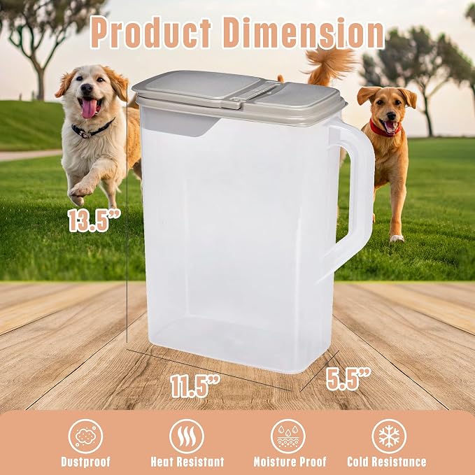 Buddeez Pet Food Storage Container - 8 Quart Capacity Dog/Cat Food & Bird Seed Container with Durable EZ Grip Handle, Flip Gray Lid (includes 1 Cup Clear Scoop) (Pack of 2)