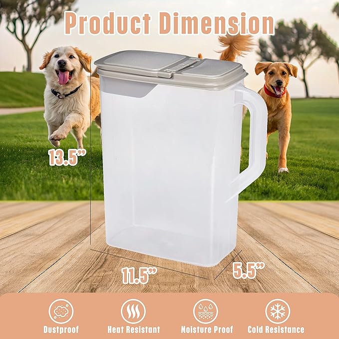 Buddeez Pet Food Storage Container - 8 Quart Capacity Dog / Cat Food & Bird Seed Container with Durable EZ Grip Handle, Flip Gray Lid (includes 1 Cup Clear Scoop)