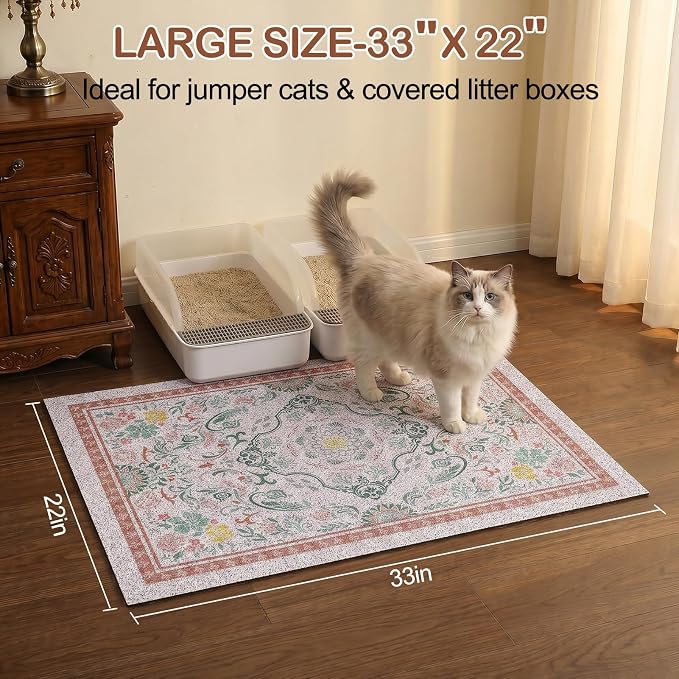 Glittme Cat Litter Mat, 33"x22" Non-Slip Washable Trapping Mat for Cats | Litter Trapping Mat With Thick PVC Coil To Catch Scatter, Soft On Paws And Waterproof Bottom To Protect Floors