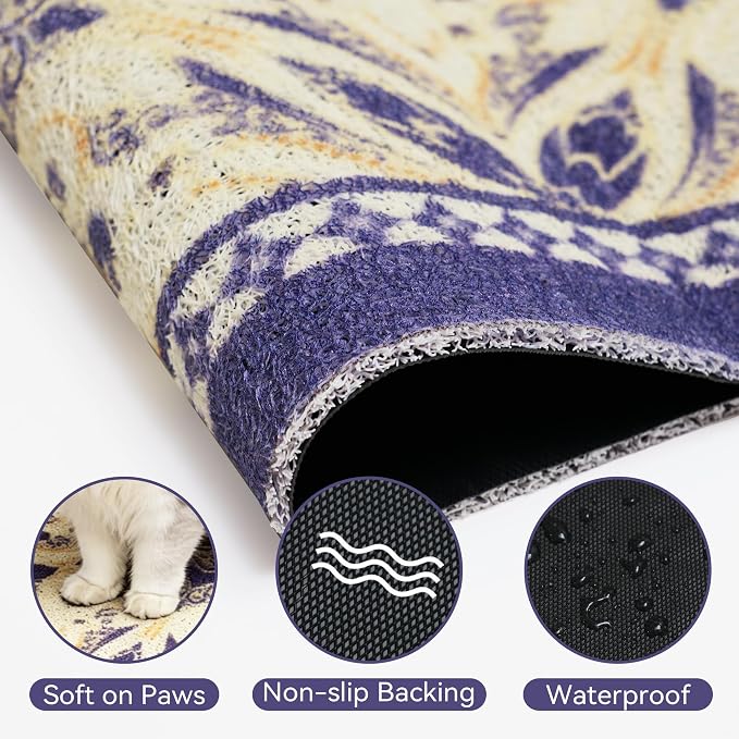 Cat Litter Mat, 40"x30" High-Density PVC Cat Litters Trapping Mat, Waterproof & Non-Slip Backing, Litter Box Catcher, Soft on Kitty Paws, Easy Washable Pet Supplies Blue
