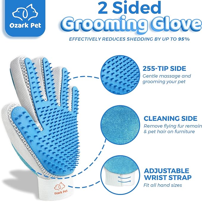 Grooming Brush for Dog/Cat with 2 Sided Grooming Brush for De-Shedding, De-Matting Reduces Shedding up to 95%, Great Short to Long Hair (Blue, Small Combo)