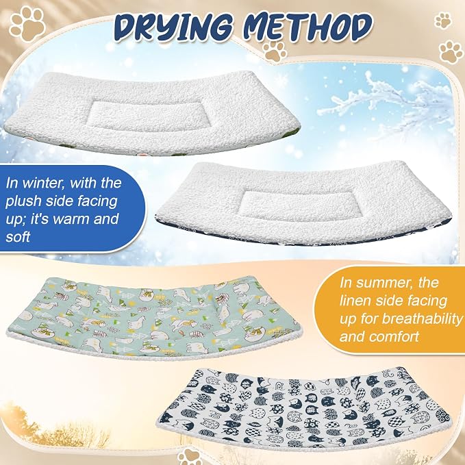 4 Pack Reversible Dog Bed Mat Washable Dog Crate Pad with Linen Cooling Side & Soft Sherpa Fleece Side, All Season Pet Kennel Mat for Small Dogs Crate Kennel Home Use 23 x 17 inch