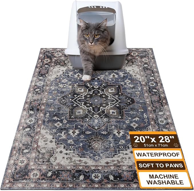 BEAUTYZOO Cat Litter Mat, 20" x 28" Litter Trapping Mat, Waterproof | Scatter Control, Absorbent Urine‑Proof, Soft On Paws, Non‑Slip, Machine Washable, For Indoor Cats & Kittens, Floor Use