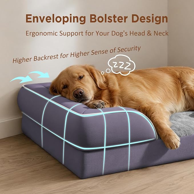 Comfort Expression Orthopedic Dog Beds for Large Sized Dog with Bolster | Waterproof Dog Couch Bed with Washable Cover & Non-Slip Bottom, Supportive Egg Crate Foam Large Pet Bed, 38x25 Inch