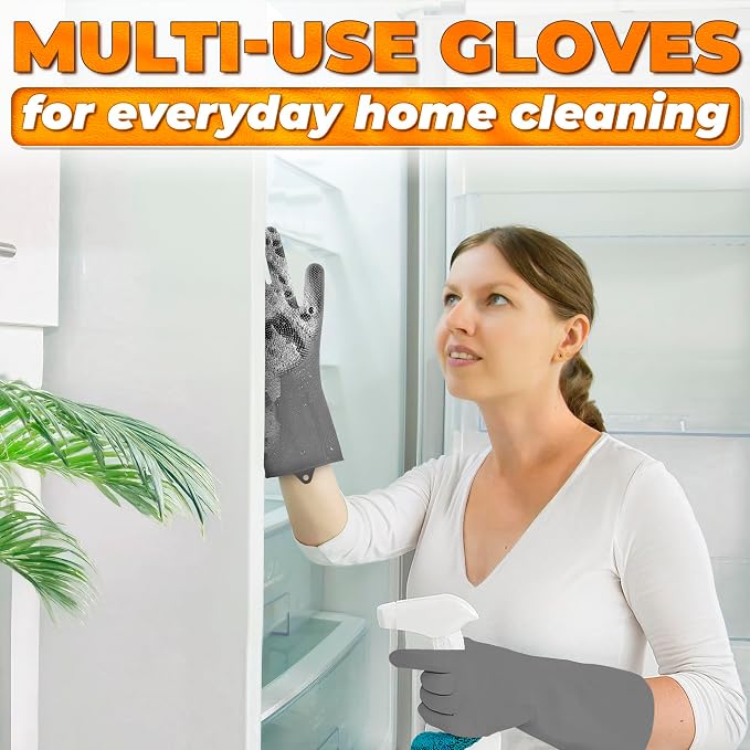 Cat and Dog Washing Gloves, 1 Pair, 11.6 in, Soft Silicone (Grey) | Dog Shampoo Gloves, Pet Bath & Grooming Mitt, 3000 Soft Bristles, Removes Loose Hair, Saves Shampoo, Massage, Wet or Dry