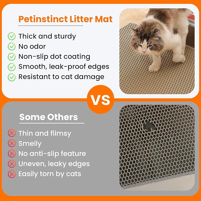 Cat Litter Mat, Double Layer Honeycomb Litter Box Mat | 24x18”, Efficient Litter Trapping, Easy to Clean, Waterproof, Non-Slip, Soft on Paws, Scratch Resistant, Beige, Large