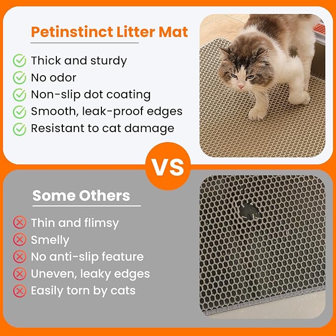 Extra Large Cat Litter Mat, Double Layer Honeycomb, Beige | 30x22”, Reduces Litter Tracking, Easy to Clean, Waterproof, Non-Slip, Soft on Paws, Scratch Resistant, Beige, XL