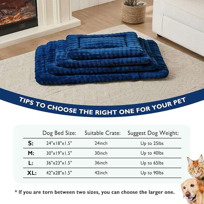 Dog Bed Mat Crate Pad for Medium Dogs, Navy Blue, 30"x 19" | Washable Soft Pet Sleeping Mat, Anti-Slip Kennel Pad with 3D Bubble Pattern
