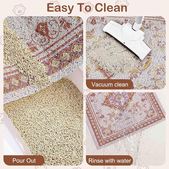 Glittme Cat Litter Mat with Non-Slip Bottom Litter Box Mat 40"X30" Litter Trapping Mat Easy to Clean Washable Cat Food Mat for Kitty,XL
