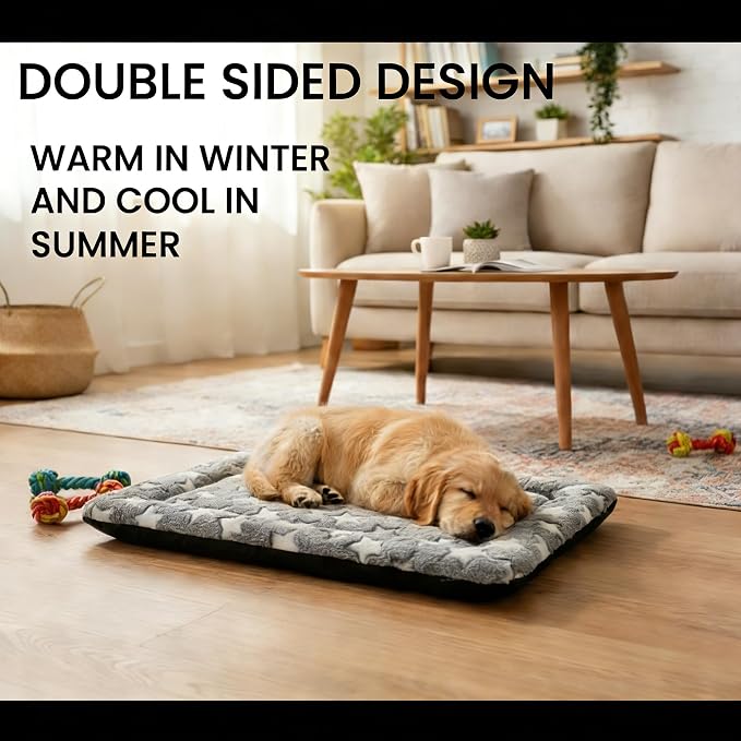 Dog Bed Mat, Reversible Dog Crate Pad for Small Medium Dogs & Cats, Soft Washable Kennel Mat with Non-Slip Bottom, Lightweight Pet Bed for Crate, Cage, Home and Travel(Gray Star, 24" L*18" W*1.5" Th)