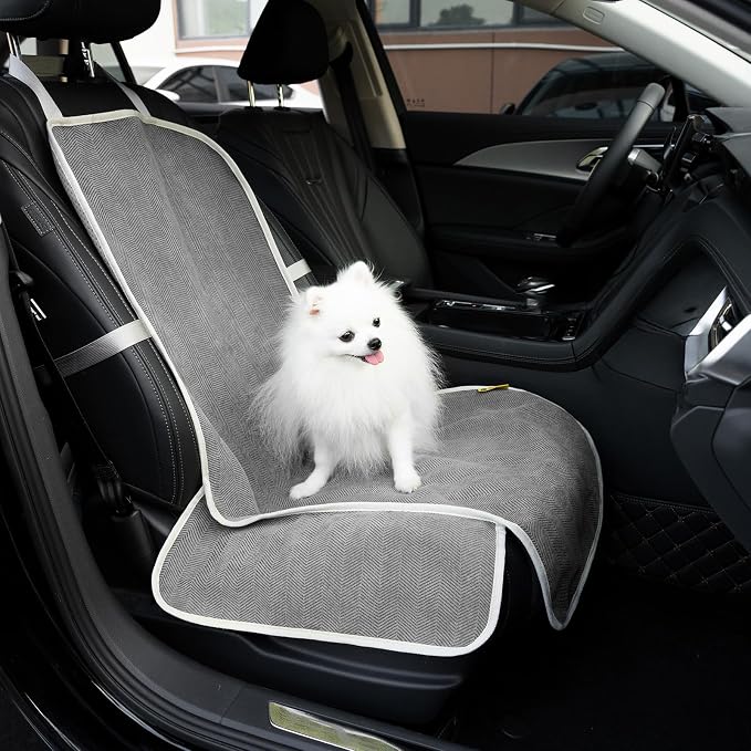 FUNNY FUZZY Dog Car Seat Cover for Front Seat, Dog Seat Cove Waterproof, Scratchproof Non-Slip Car Seat Protector, Universal Fit Most Cars, SUVs, Trucks, Grey