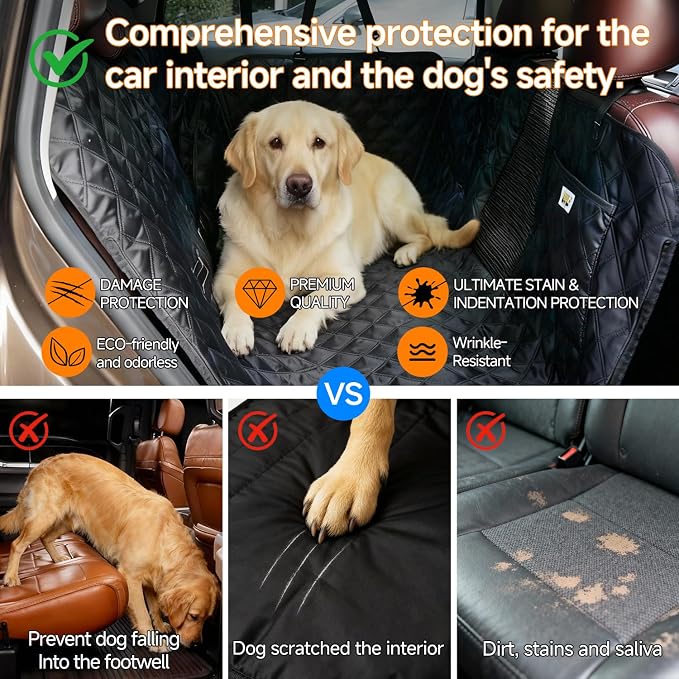 PETTALK Premium Dog Car Cover for Back Seat, Waterproof Reversible Dog Hammock for Backseat Non-slip Pet Cover for Dogs with Mesh Window, Anti Scratch Seat Protector Universal Fit for Cars SUVs Trucks