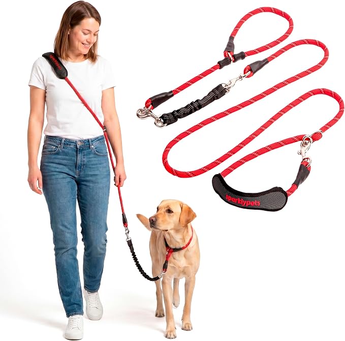 SparklyPets - Bungee Rope Handsfree Leash for 1 Dog - Demovable Slip Lead - Waist or Hip Belt Leash for Dog Walking, Running, Carnicross - Medium & Large Breeds