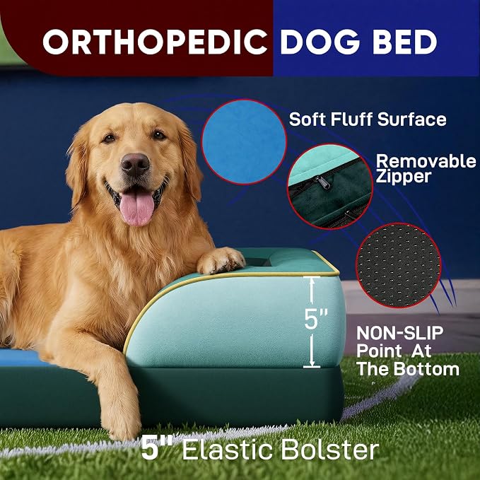 Comfort Expression Orthopedic Dog Bed for Extra Large Dogs with Bolster | Waterproof Dog Couch Bed with Washable Cover & Non-Slip Bottom, Supportive Egg Crate Foam XL Pet Bed, 42x30 Inch