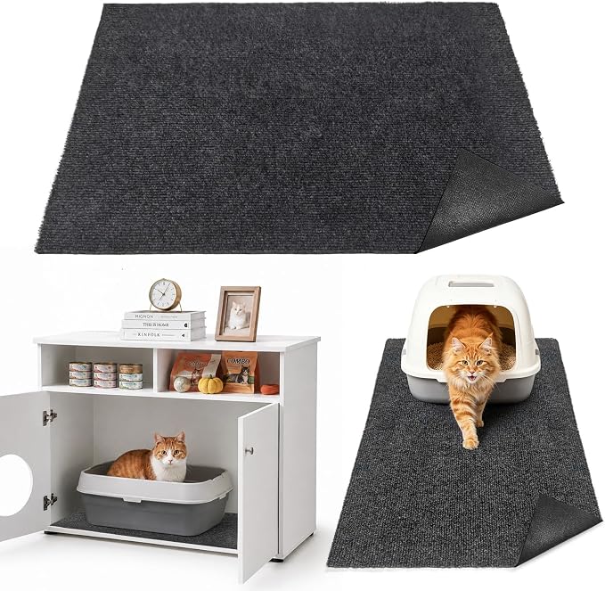 Cat Litter Trapping Mat, 28"x18" Litter Box Mat for Litter Box Furniture | Non Slip Plush Top & Waterproof Rubber Backing, Scatter Control Pad for Litter Box, Urine Proof, Gentle on Paws, Easy-Clean