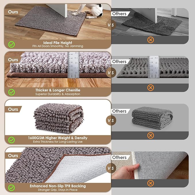 EHEYCIGA Super Absorbent Dog Door Mat for Muddy Paws 30x20 Inch Indoor, Front Doormat Outside Entrance, Quick Dry Chenille Washable Dog Crate Bed, Non-Slip Pet Rug Mud Mat Outdoor Entryway, Brown