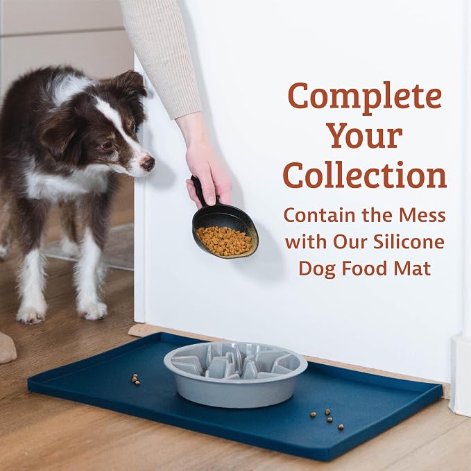 Leash Boss Slow Feeder Dog Bowls (1.5 Cup) Puzzle Dog Food Bowl with Feeder Holes, Fits into Elevated Pet Feeders, Slow Eating for Large, Medium & Small Sized Breeds - Blue