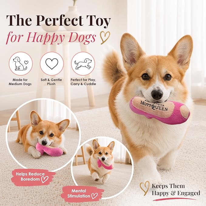 Dog Diggin Designs Pink MuttQueen Plush Dog Toy Shoe | Luxury-Inspired Parody Designer Heel with Squeaker, Soft Plush Fashion Dog Toy – High Heel Essentials