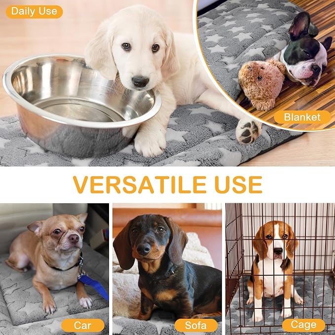 4 Pcs Dog Crate Pads Soft Warm,28 x 42 x 1.6 Inch,Star,Gray | Ultra Soft Warm Washable Anti-slip Kennel Bed Mat for Pets,Reversible Replaceable,for Small Medium Large Dogs and Cats