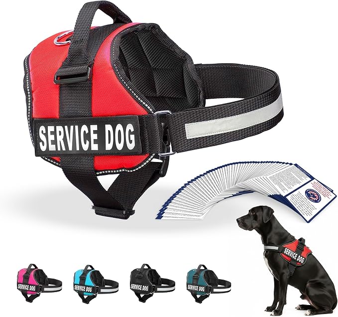 Industrial Puppy Service Dog Vest Harness - Durable and Adjustable Vest for Dog with Reflective Straps, Removable Patches, 50 ADA Cards, Handle & D-Ring, Travel and Daily Use,(Bright Red, XXL 33"-42")