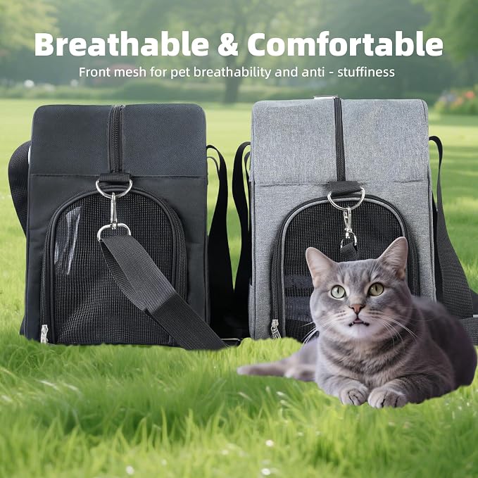 Cat Carrier for Small Cats Dogs, Soft-Sided Pet Carrier for Cats Puppies Small Pets, Lightweight Comfortable Travel Cat Dog Carrier (Grey)