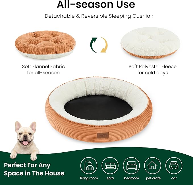 Love's cabin Round Donut Cat and Dog Cushion Bed, 30in Pet Bed for Medium or Large Dogs, Anti-Slip & Water-Resistant Bottom, Soft Durable Fabric Pet Beds, Washable Calming Cat Bed, Orange
