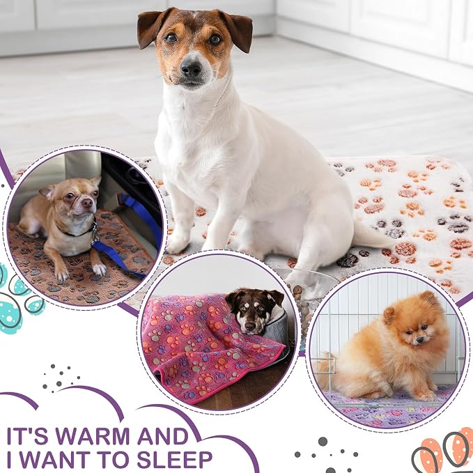 Panelee 30 x 21 Inch 4 Pcs Washable Dog Blankets Waterproof Cute Paw Print Fleece Blanket Reusable Puppy Blankets for Small Medium Pet Cat Whelping Warm Soft Mat Guinea Pig Cage Liners
