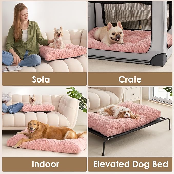 EHEYCIGA Washable Small Dog Bed for Crate 23x18 Inch, Kennel Pad for Puppy Up to 25 lbs, Plush and Comfy Pet Sleeping Mat, Pink