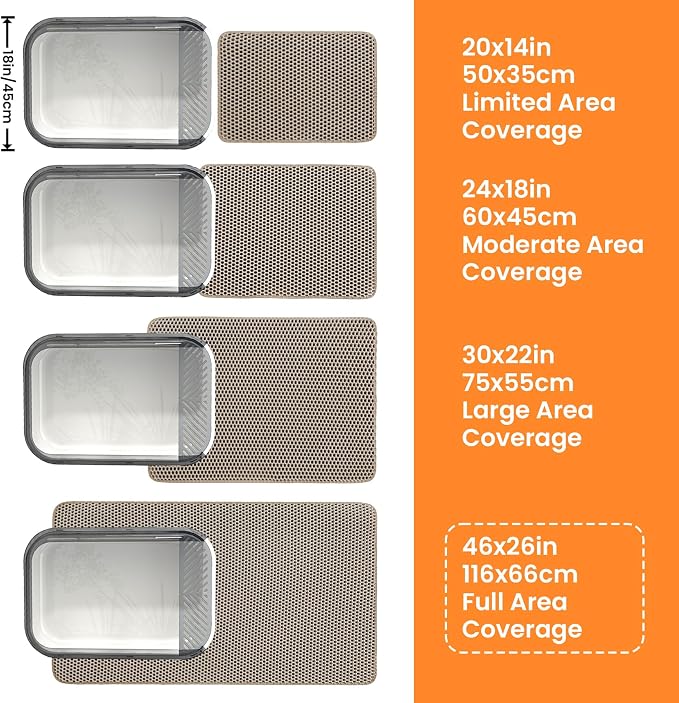 Extra Large Cat Litter Mat XXL, Double Layer Honeycomb, Beige | 46x26”, Reduces Litter Tracking, Easy to Clean, Waterproof, Non-Slip, Soft on Paws, Scratch Resistant, Beige, XXL