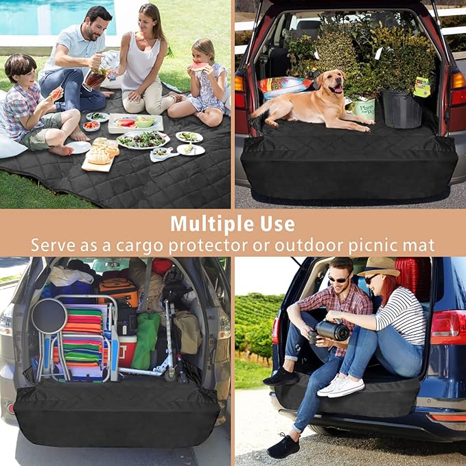F-color SUV Cargo Liner for Dogs - Waterproof Pet Cargo Liner, Comfort Dog Cargo Cover with Bumper Flap Protector, Scratchproof Non-Slip Mat for Standard SUVs Sedans, 55 x 81 Inch, Black