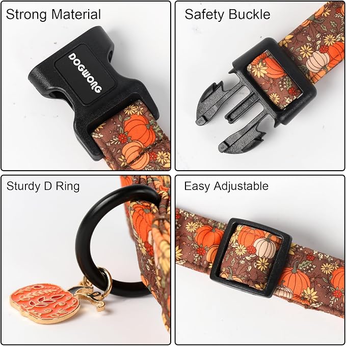 DOGWONG Fall Pumpkin Dog Collar- Design Fall Holiday Dog Collars Adjustable Halloween Pumpkin Sunflower Dog Collar for Small Medium Large Dogs L