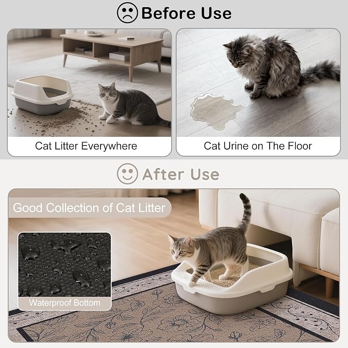 33"x22" Cat Litter Mat Waterproof Non-Slip Litter Trapping Pad | Soft Mesh Litter Box Mat With A Decorative Pattern Captures Scatter Effectively To Keep Floors Clean And Tidy