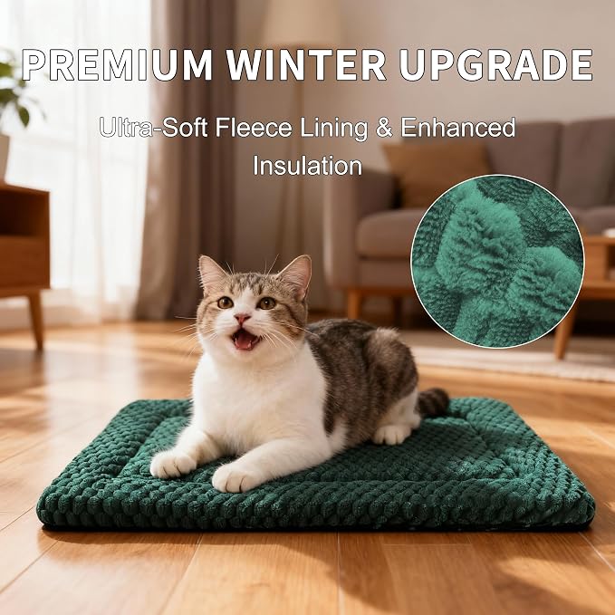 Dog Bed Mat,Reversible & Ultra Soft Kennel Pad-Machine Washable Pet Bed for Dogs & Cats-All-Weather Crate Liner for Crates,Carriers & Travel (Dark Green, 18" L x 14" W x 1.5" Th)