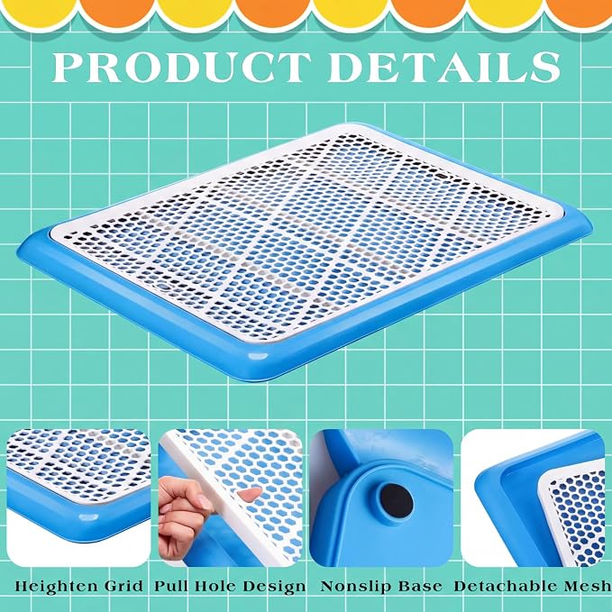 Mifoci 2 Pcs Dog Potty Tray Mesh Puppy Training Pad Holder Floor Protection Portable Pee Pad Pet Toilet Training Tray Litter Box Corner for Medium and Large Dogs (19.7 x 14.2 Inch,Blue)